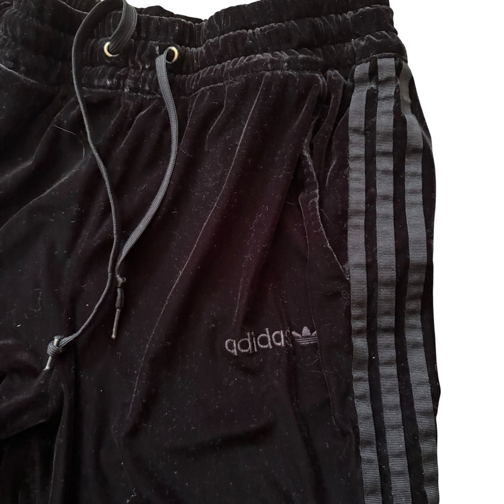 Adidas black velvet running pants joggers M